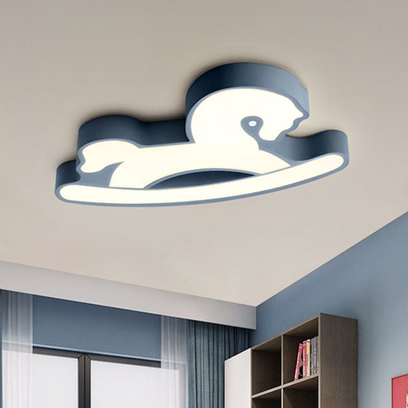 Horse Ceiling Flush Mount Nordic Acrylic Pink/Blue LED Flush Light Fixture for Children Bedroom