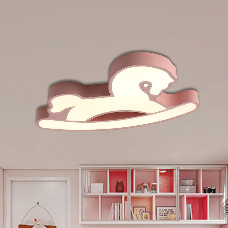Horse Ceiling Flush Mount Nordic Acrylic Pink/Blue LED Flush Light Fixture for Children Bedroom