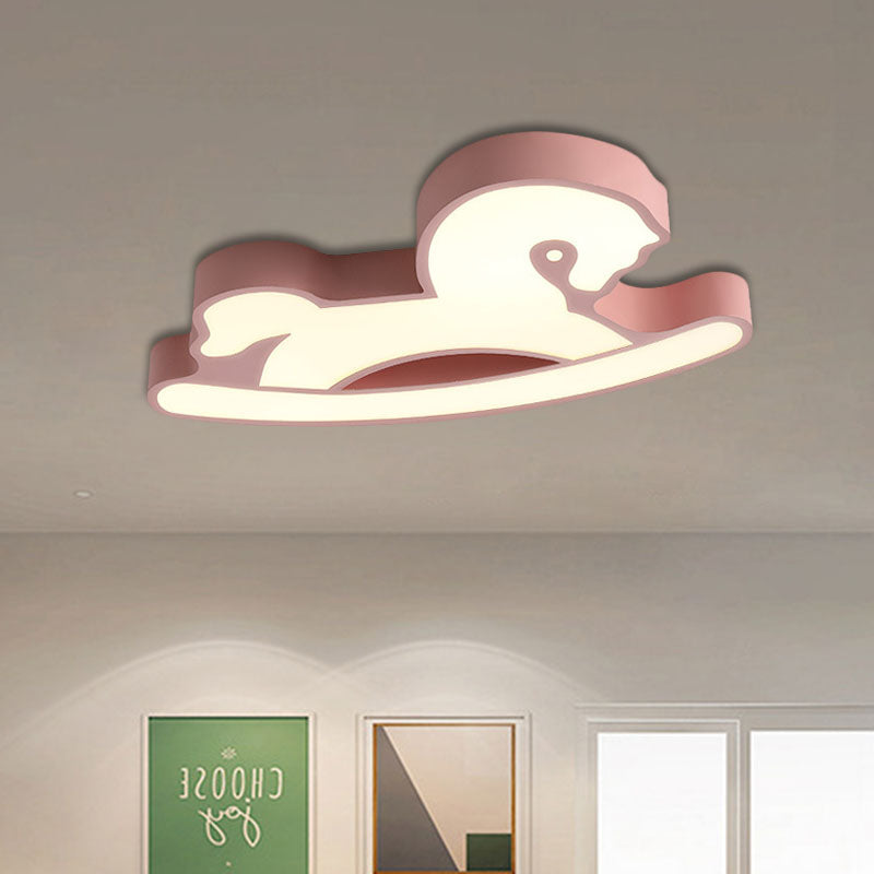 Horse Ceiling Flush Mount Nordic Acrylic Pink/Blue LED Flush Light Fixture for Children Bedroom