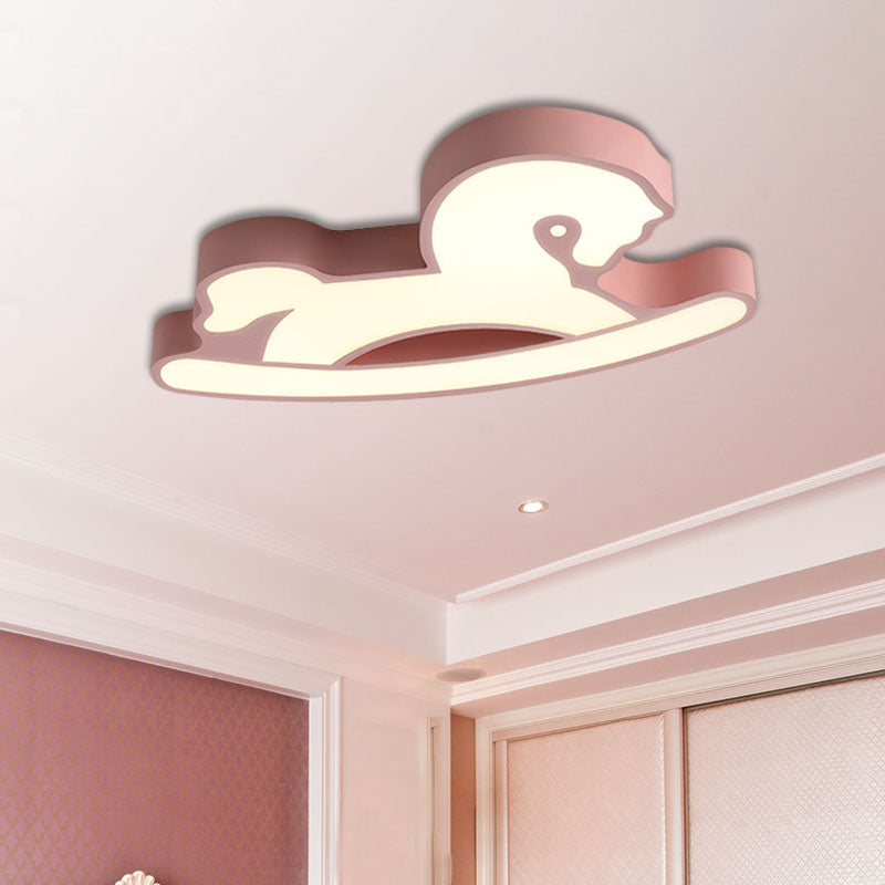 Horse Ceiling Flush Mount Nordic Acrylic Pink/Blue LED Flush Light Fixture for Children Bedroom