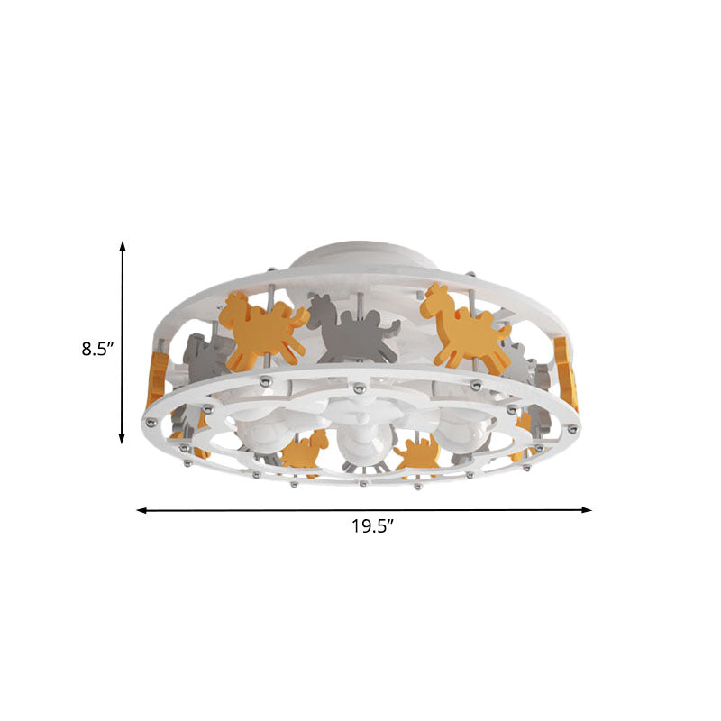Nordic Drum Semi Flush Iron 6-Head Nursery Flush Mount Light with Camel Design in White
