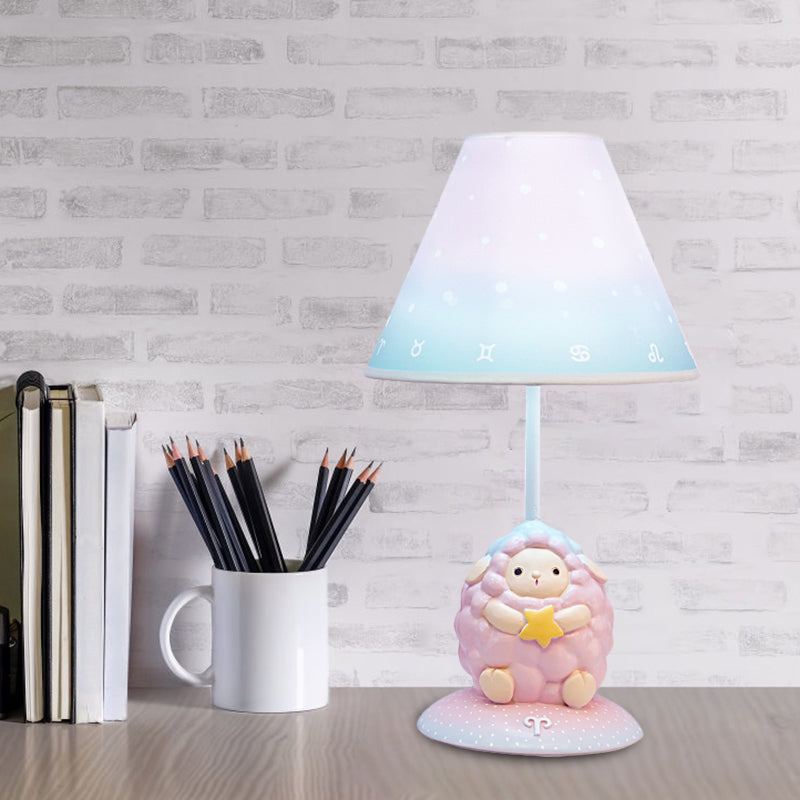 Pink Constellation Nachttisch Leuchtkarikatur 1 Glühharz -Nachttisch -Lampe mit Kegelstoffschatten