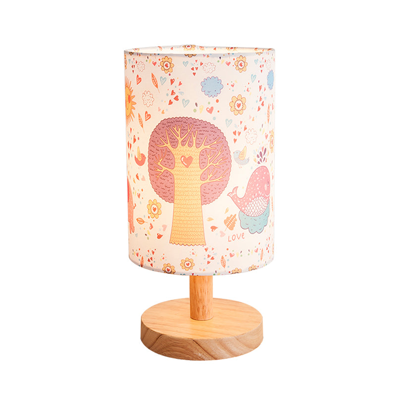 Cylindre de bois lampe de table de nuit enfants 1 Tivet de tête Lumière avec arbre et motif de fleurs