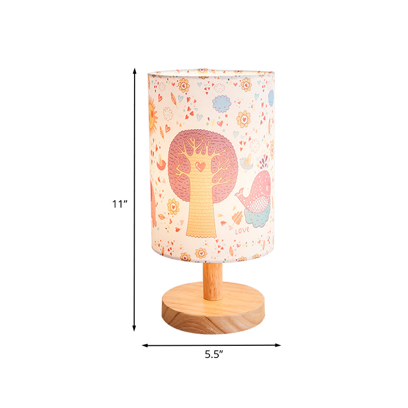 Cylindre de bois lampe de table de nuit enfants 1 Tivet de tête Lumière avec arbre et motif de fleurs