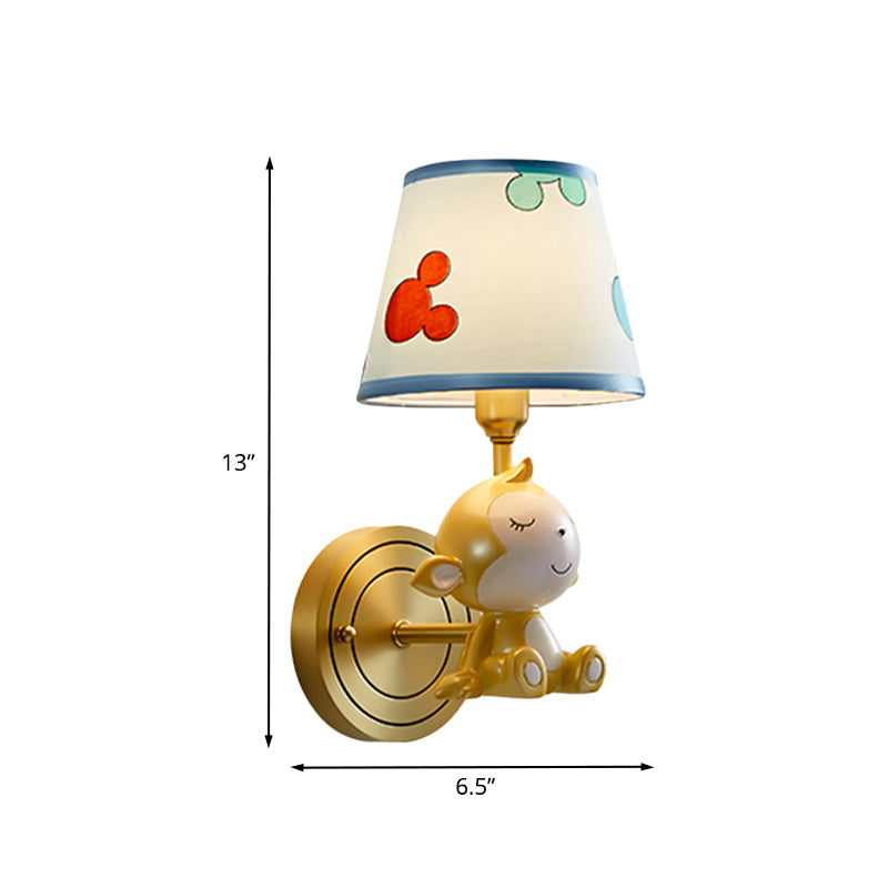 Monkey Creative Monkey Resin Wall Lighting 1 Light Sconce Light Seguit in oro con tonalità in tessuto