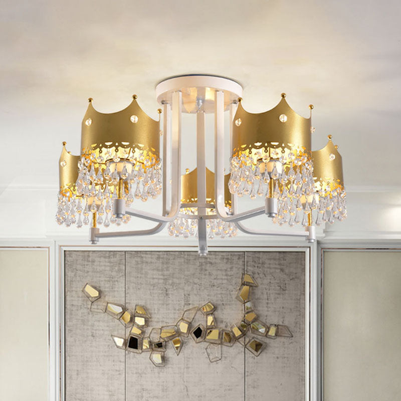 Crystal Crown Ceiling Lamp Modern 5 Bulbs Gold Chandelier Pendant Light for Living Room