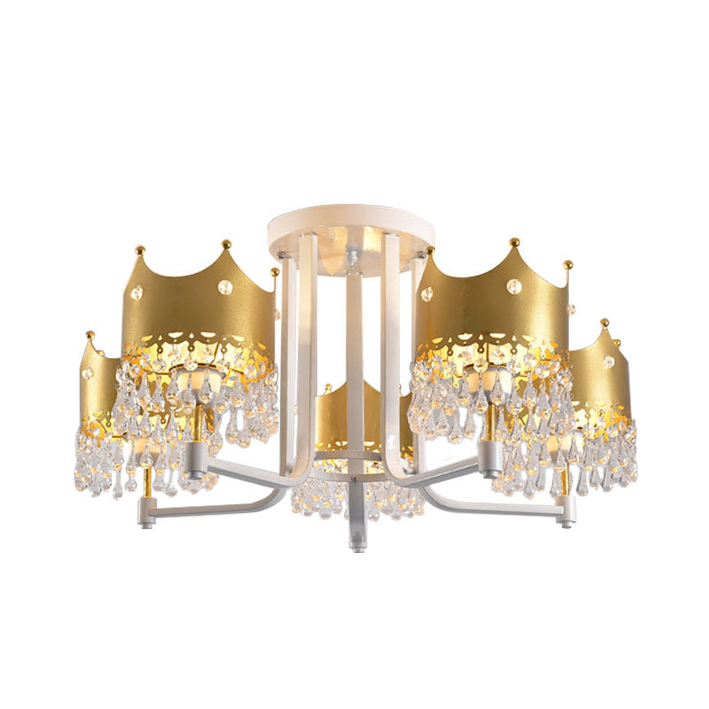 Crystal Crown Ceiling Lamp Modern 5 Bulbs Gold Chandelier Pendant Light for Living Room