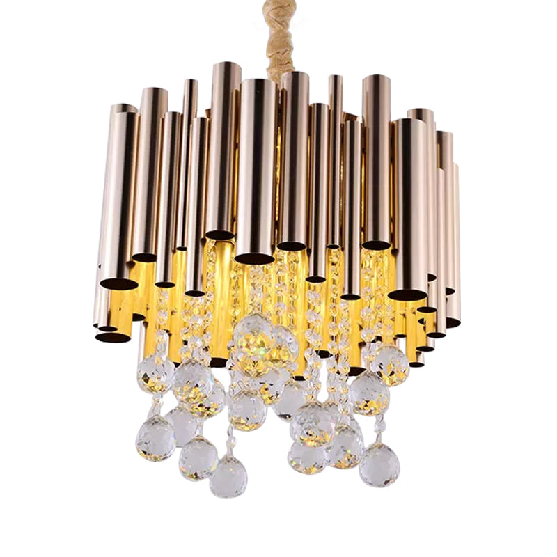 Lampada del lampadario in metallo a tubo sottile modernista 6 luci oro/rosa lampada a pendolo finitura con sfera di cristallo