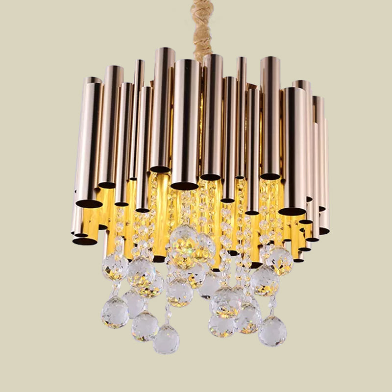 Lampada del lampadario in metallo a tubo sottile modernista 6 luci oro/rosa lampada a pendolo finitura con sfera di cristallo