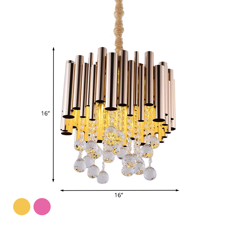Lampada del lampadario in metallo a tubo sottile modernista 6 luci oro/rosa lampada a pendolo finitura con sfera di cristallo