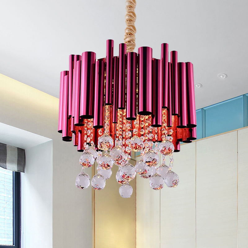 Lampada del lampadario in metallo a tubo sottile modernista 6 luci oro/rosa lampada a pendolo finitura con sfera di cristallo