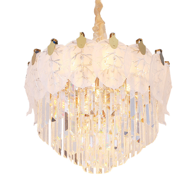 Modernisme 4-laags kroonluchter lamp armatuur helder prismatisch kristal 9-licht eetkamer hangend licht