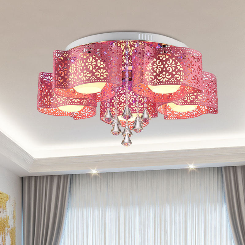 Lampada da incasso metallica a forma di mulino a vento Lampada da incasso contemporanea a 3/5 teste con finitura rosa rossa con paralume in vetro smerigliato