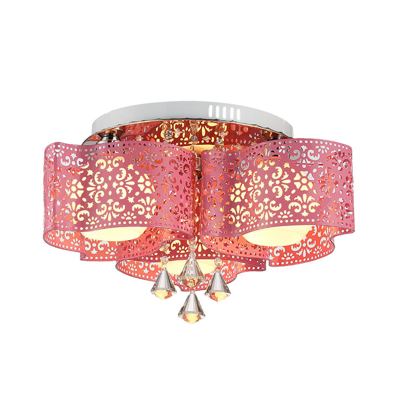 Lampada da incasso metallica a forma di mulino a vento Lampada da incasso contemporanea a 3/5 teste con finitura rosa rossa con paralume in vetro smerigliato
