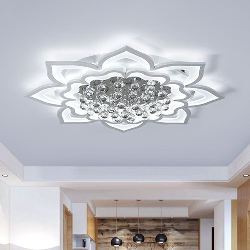 Acrylic Flower Shape Flush Lighting Contemporary LED White Flush Lamp with Crystal Droplet