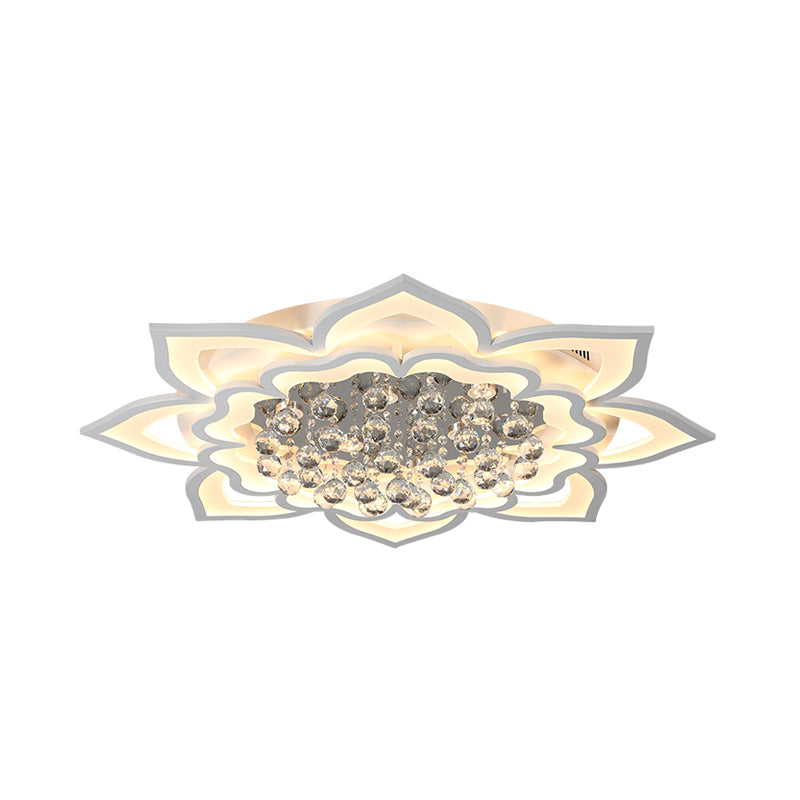 Acrylic Flower Shape Flush Lighting Contemporary LED White Flush Lamp with Crystal Droplet