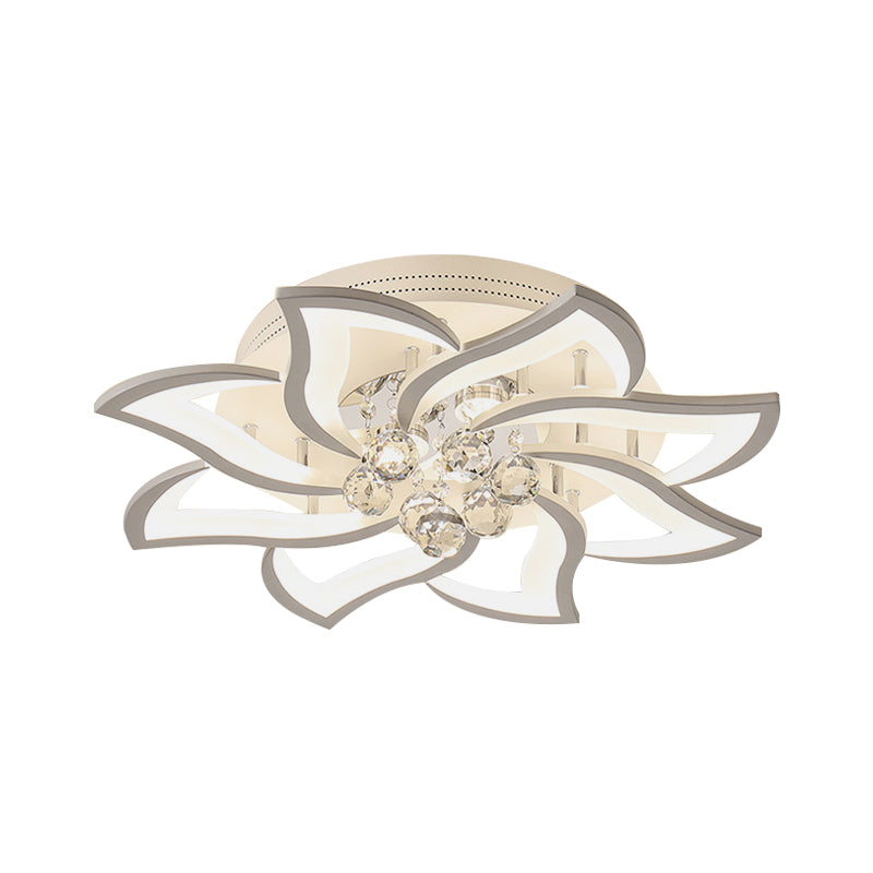 Floral Shaped Bedroom Semi Flush Lamp Acrylic LED Modern Flush Mounted Light with Crystal Orb Deco