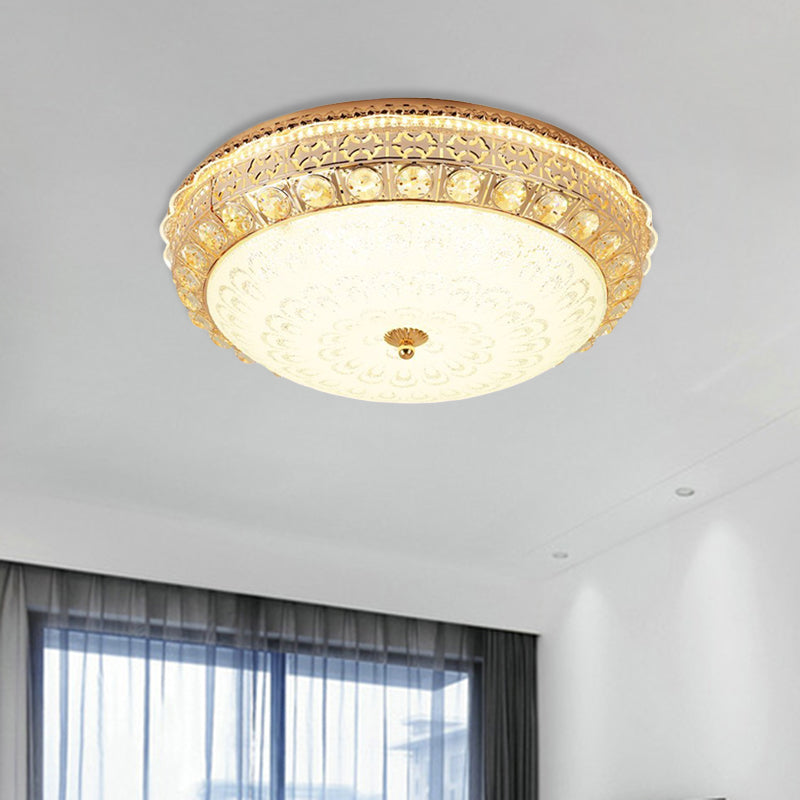 Gold Finish Round Flush Light Fixture Modernism Crystal Block LED Flush Mount Ceiling Lamp