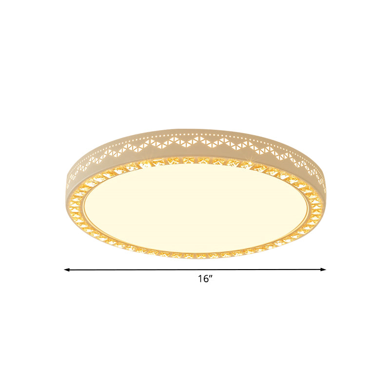 Metall Flat Drum Flush Beleuchtung Einfache LED Unterputz Lampe Befestigung in Weiß mit Kristallakzent
