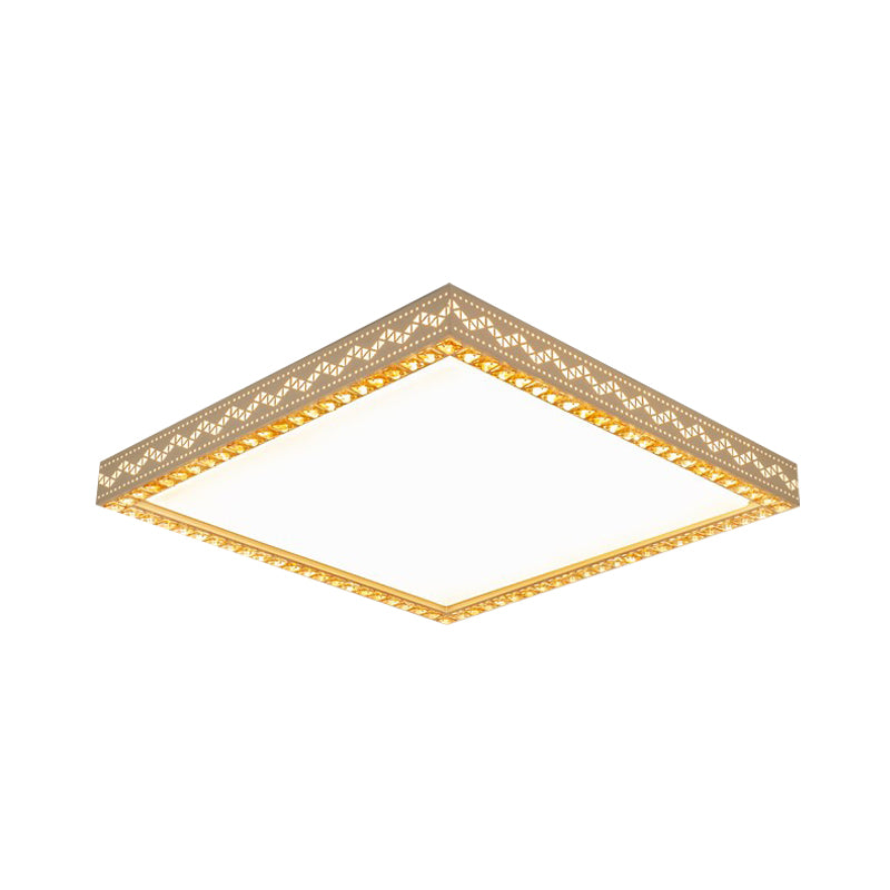 Quadrato Soffitto Flush Monte Minimalismo Metallic LED White Flush Lamp Fixture con Crystal Block Deco