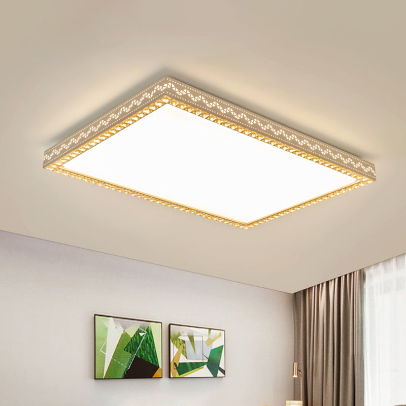 Modern Rectangle Flush Mounted Light with Crystal Edging Design Metal Living Room LED Flush Lamp in White