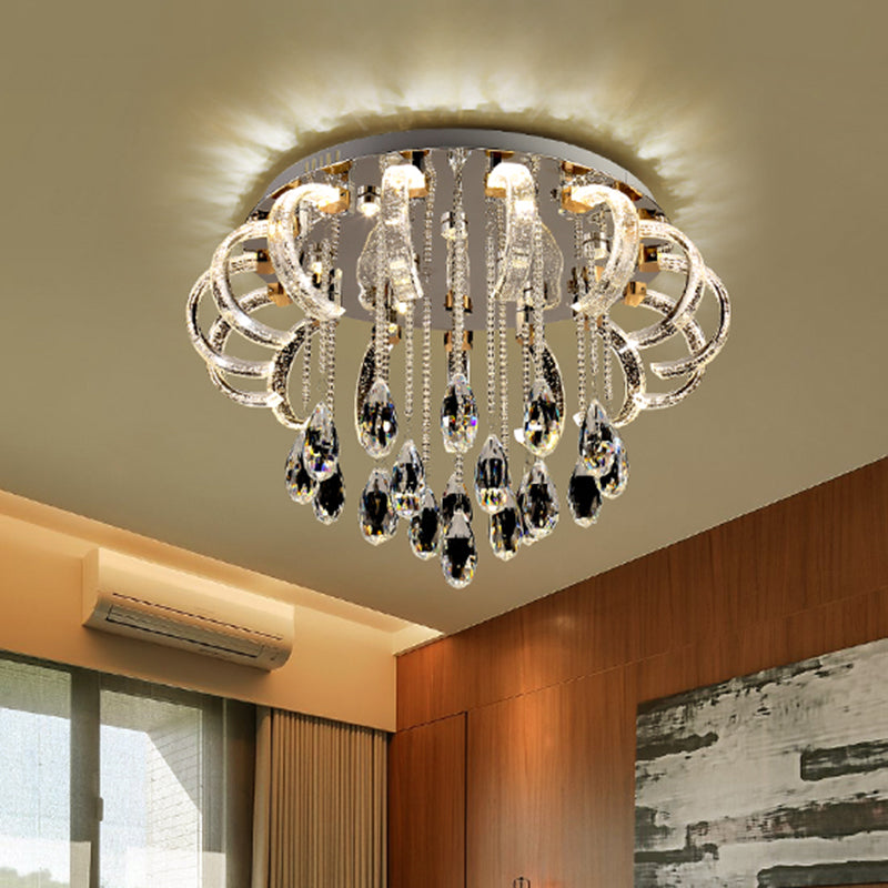 Arched and Drip Flushmount Lighting Modern Clear Crystal LED Bedroom Flush Mount Fixture