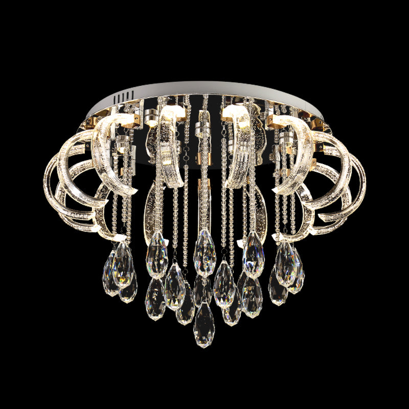 Arched and Drip Flushmount Lighting Modern Clear Crystal LED Bedroom Flush Mount Fixture