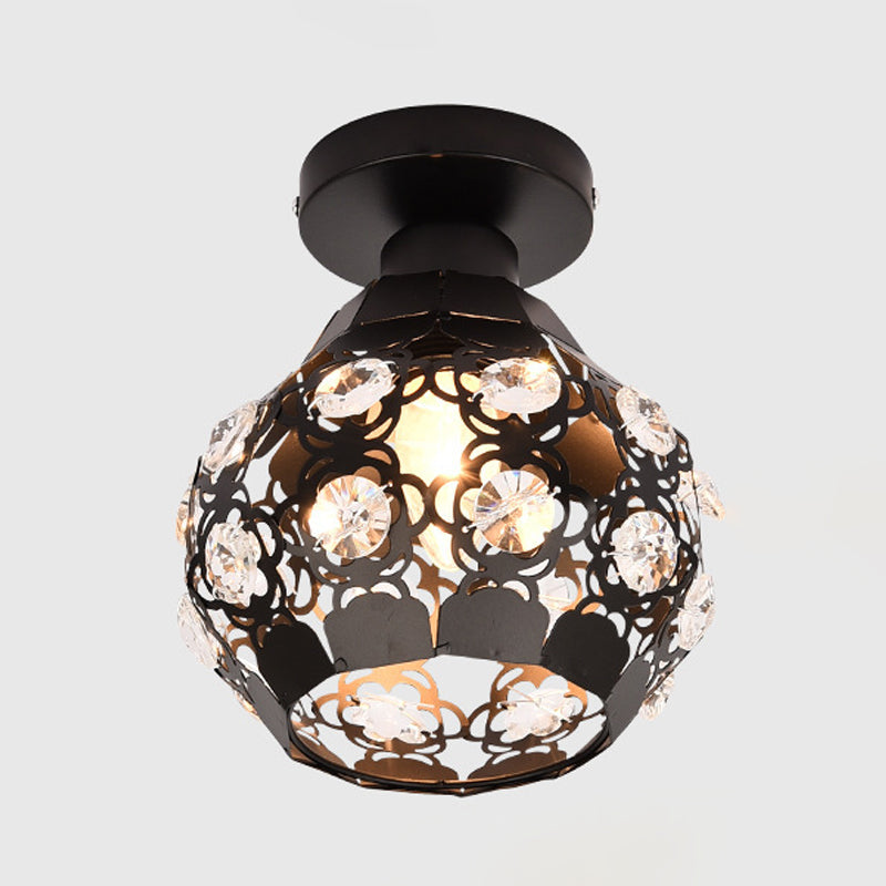 Crystal - Encrusted Globe Flush Lighting Modern 1 Light Black Finish Flush Lamp per Corridor