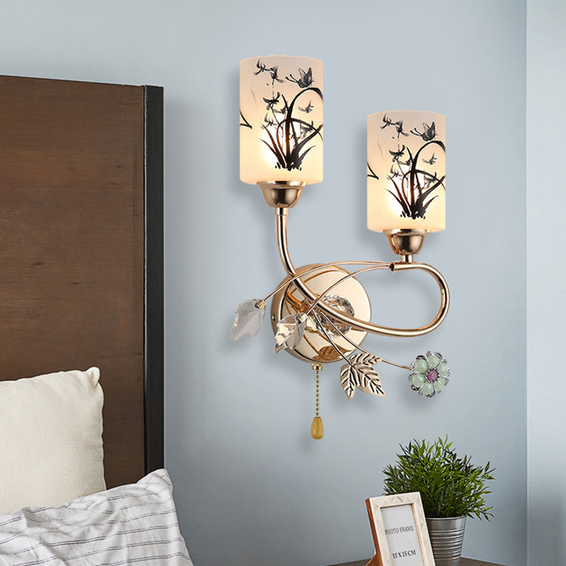 Modernisme Idée d'éclairage mural de la chaîne de traction 2-Bulb avec lampe murale de cylindre en or en verre peint