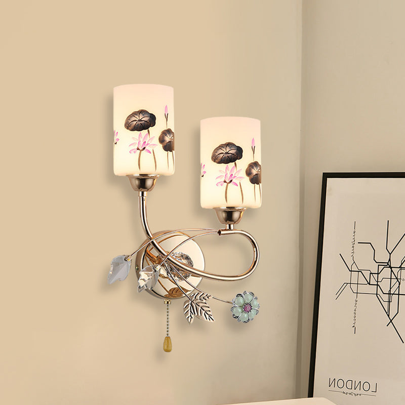 Cylindre lampe murale modernisme Lotus Verre peinte en verre Gol Finishin Murale Murce avec chaîne de traction