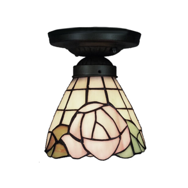 Plafonnier encastré en forme de rose, style lodge, vitrail, 1 lumière, éclairage encastré