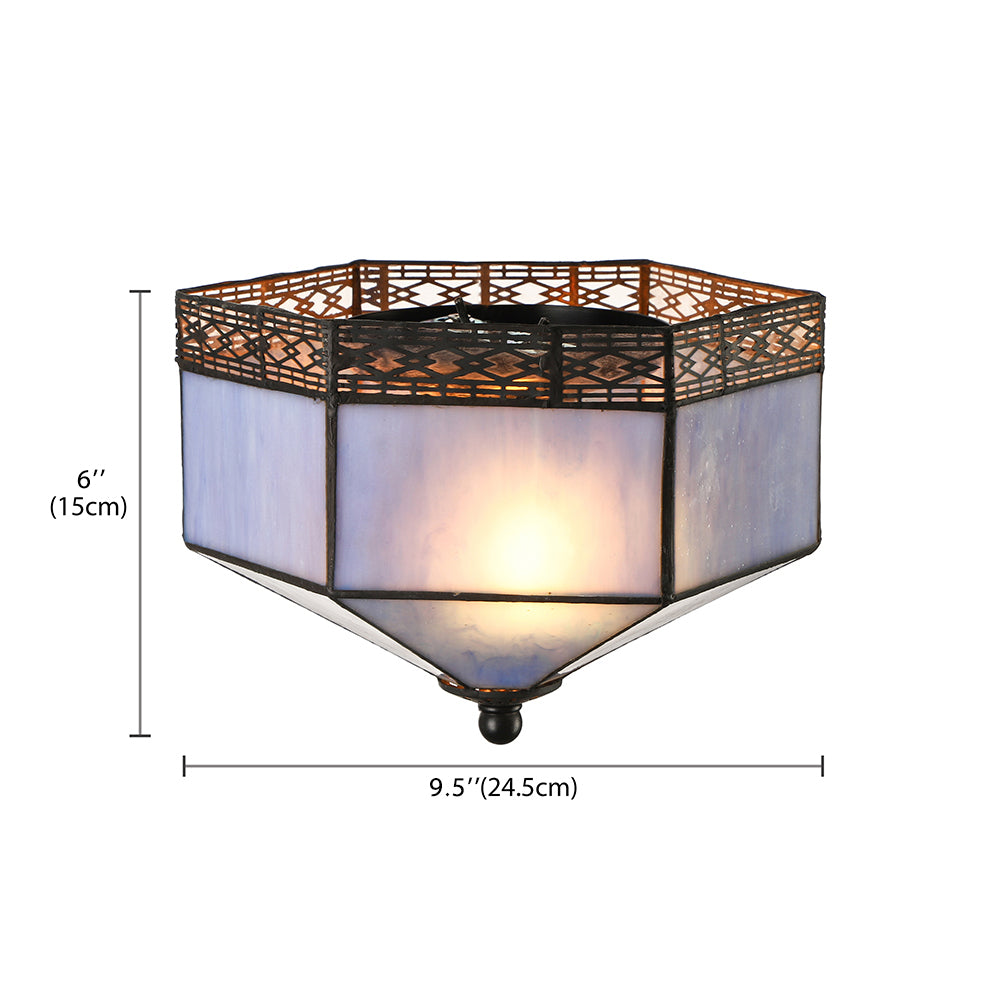 Plafonnier bleu pour chambre à coucher, 2 lumières, luminaire Tiffany encastré avec abat-jour géométrique en verre artistique