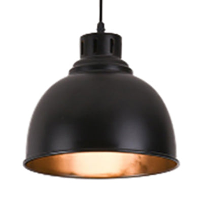 Farmhouse Dome Shade Hanging Fixture 1 Bulb Iron Pendant Ceiling Light with Adjustable Cord in Black