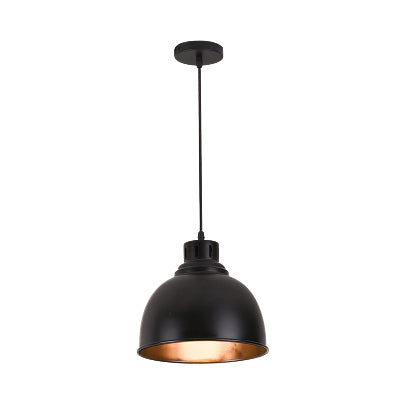 Farmhouse Dome Shade Hanging Fixture 1 Bulb Iron Pendant Ceiling Light with Adjustable Cord in Black