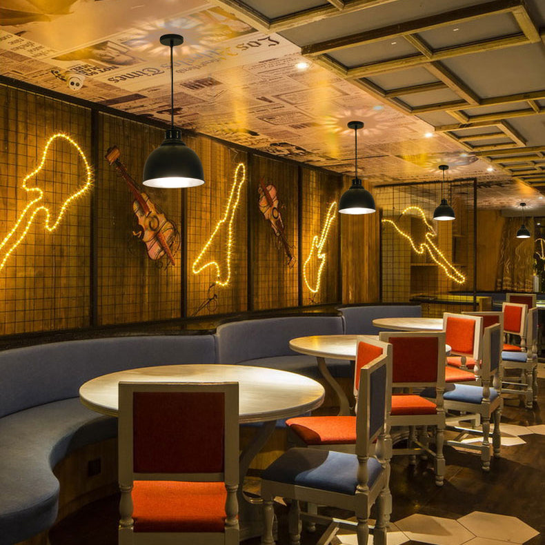 Farmhouse Dome Shade Hanging Fixture 1 Bulb Iron Pendant Ceiling Light with Adjustable Cord in Black