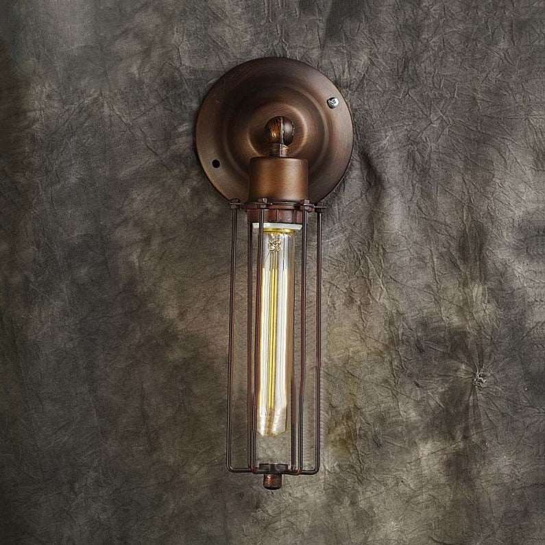1/2/4-Light Cage Wall Sconce Lighting with Tube Shape Industrial Bronze Wrought Iron Wall Lamp for Dining Table