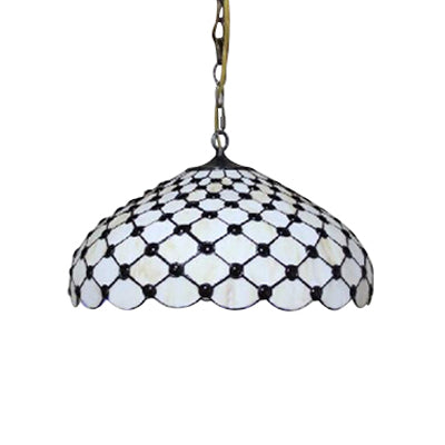 Tiffany Jeweled Down Pendant 2 Lights White Stained Glass Ceiling Suspension Lamp for Dining Room