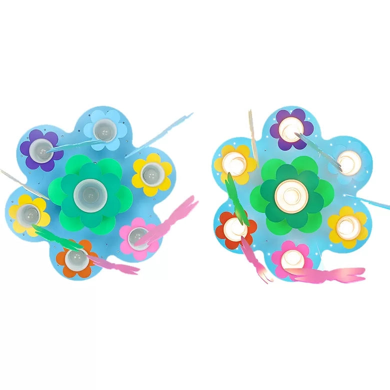 Plafonnier à fleurs bleues avec papillon suspendu, plafonnier en bois à 7 têtes pour chambre d'enfant