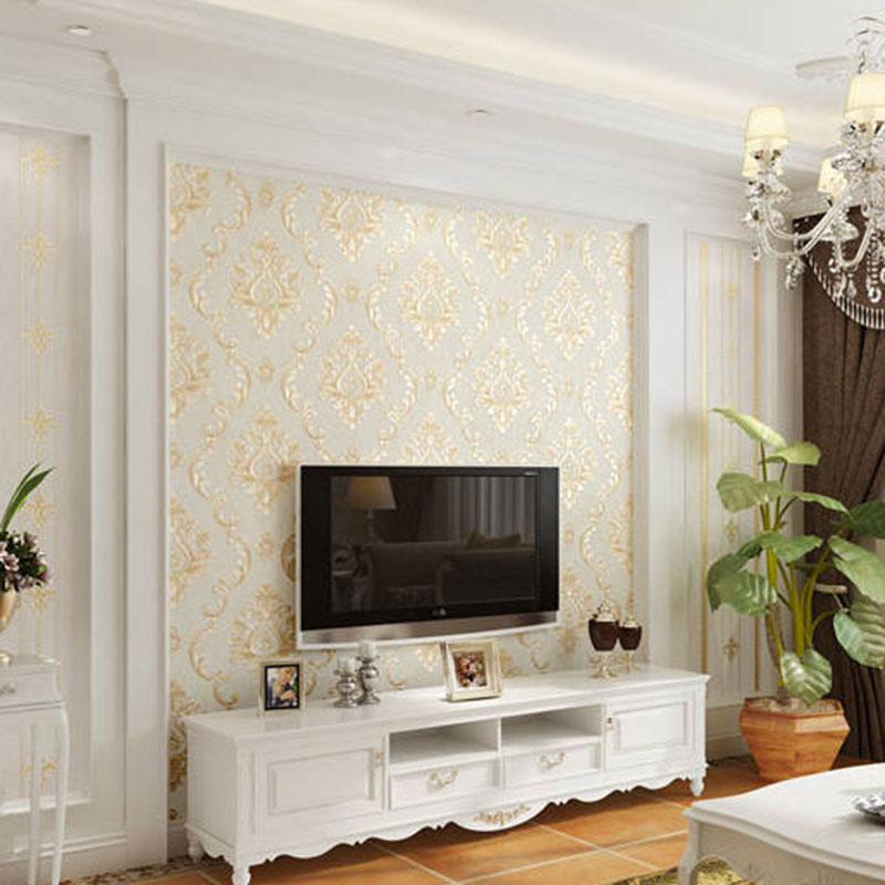 European Wallpaper Pastel Color 3D Visual Damask Design Wall Covering, Non-Pasted