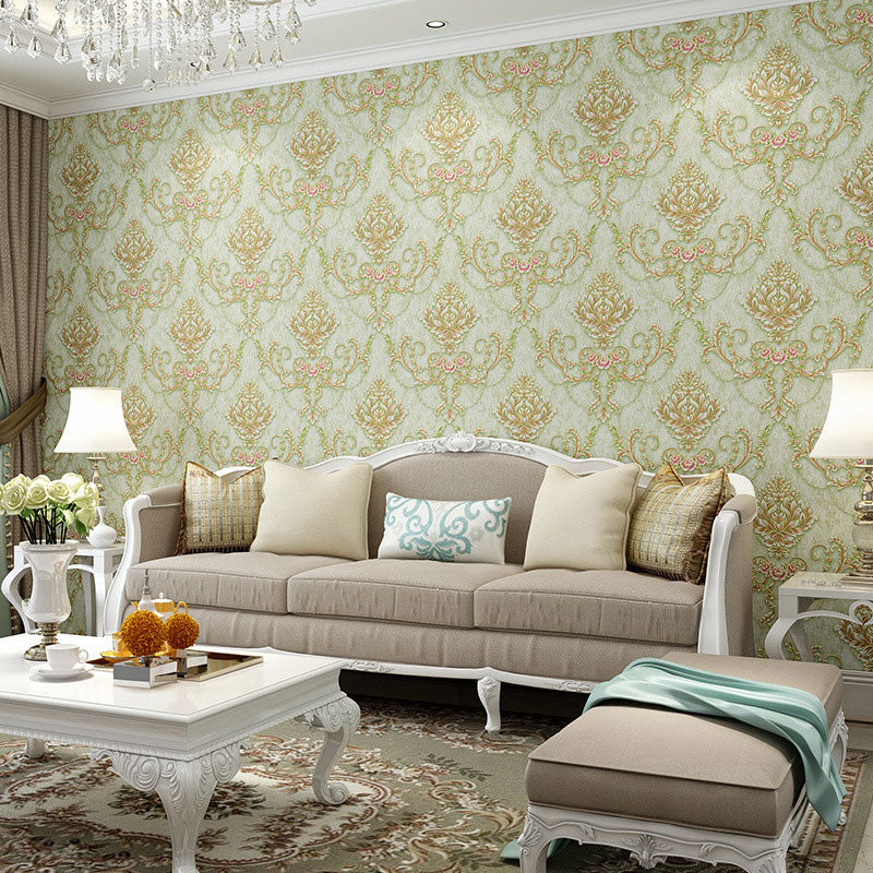 Guest Room Wall Covering Countryside Neutral Color Damasque Wallpaper, Non-Pasted