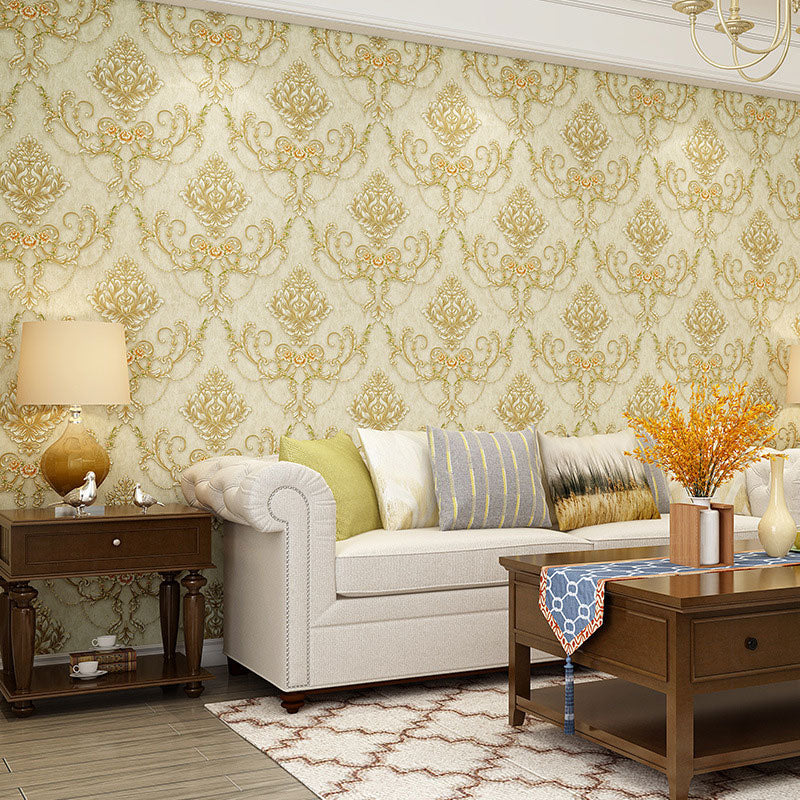 Guest Room Wall Covering Countryside Neutral Color Damasque Wallpaper, Non-Pasted