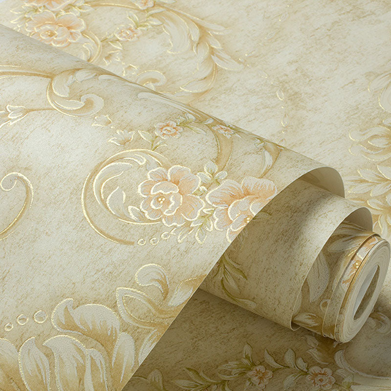 Guest Room Wall Covering Countryside Neutral Color Damasque Wallpaper, Non-Pasted