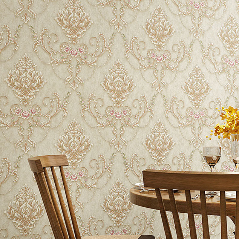 Guest Room Wall Covering Countryside Neutral Color Damasque Wallpaper, Non-Pasted