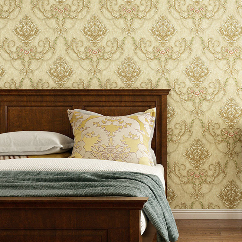 Guest Room Wall Covering Countryside Neutral Color Damasque Wallpaper, Non-Pasted