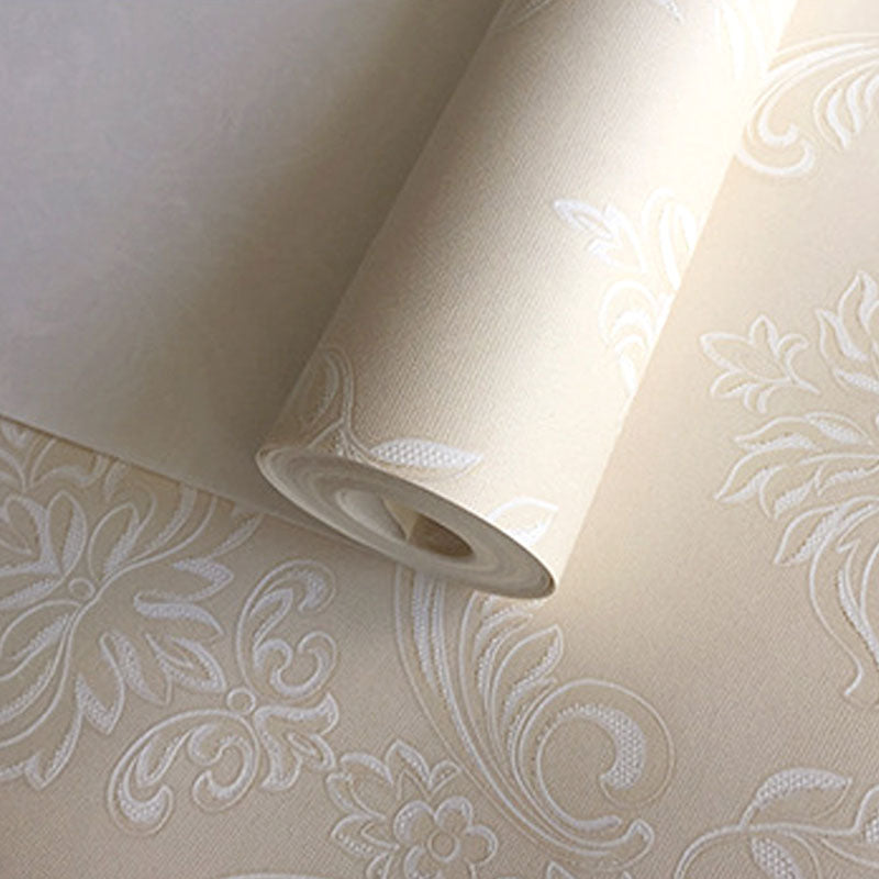 Natural Color Wall Covering 20.5-inch x 33-foot Non-Woven Stain-Resistant 3D Visual Damask Wallpaper Roll