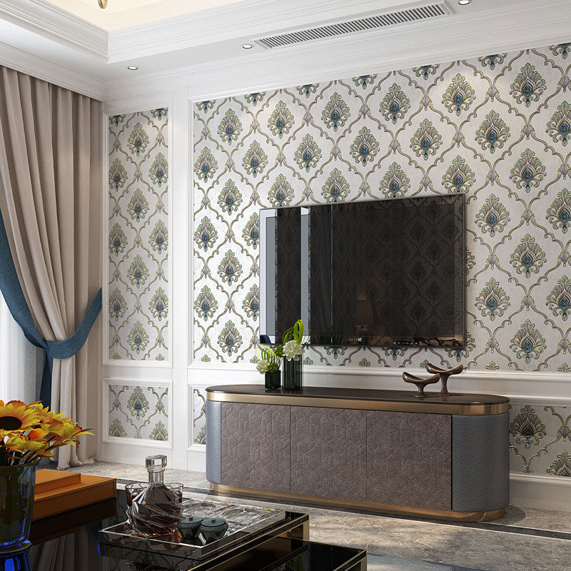 20.5 in x 33 ft Mid Century Wallpaper Blossoming Damask Design Wall Art in Natural Color