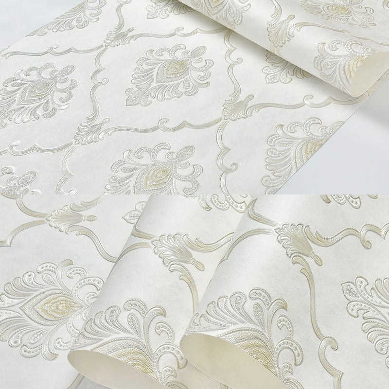 20.5 in x 33 ft Mid Century Wallpaper Blossoming Damask Design Wall Art in Natural Color