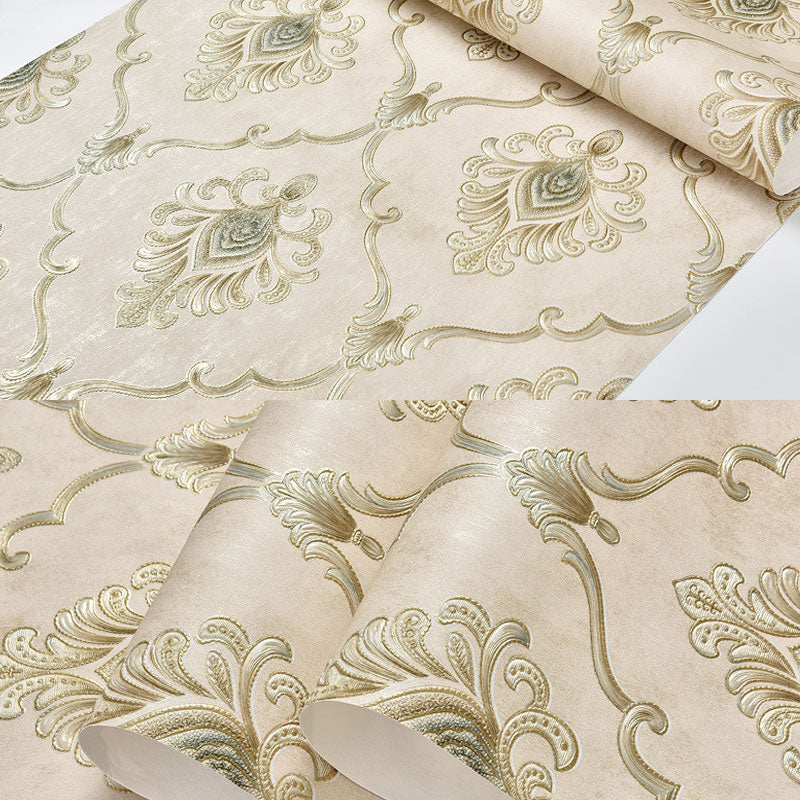 20.5 in x 33 ft Mid Century Wallpaper Blossoming Damask Design Wall Art in Natural Color