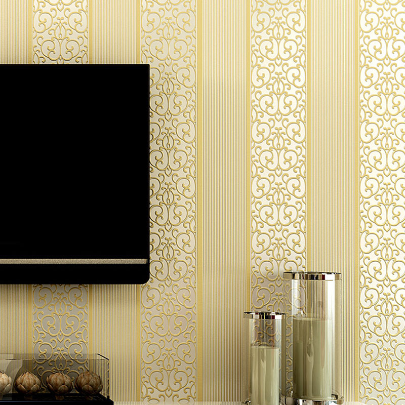 Bedroom Wall Art with Natural Color Stripe and Flower Design, 33 ft. x 20.5 in, Non-Pasted