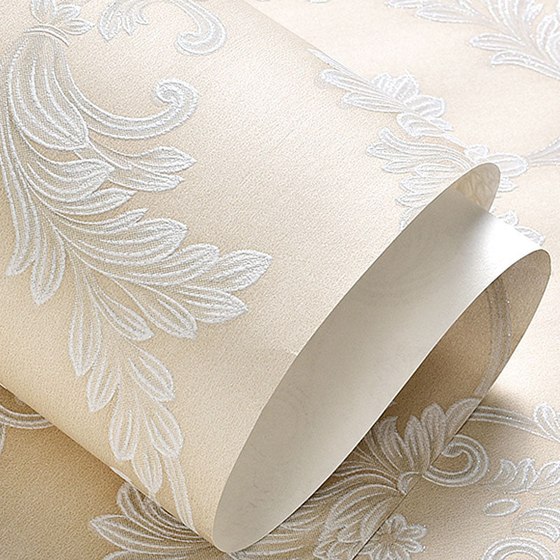 Non-Woven Wallpaper Roll with 3D Visual Damask Design, Neutral Color, 20.5 in x 31 ft